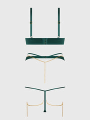 EVANGELINE SATIN & CHAIN BRA, THIGH GARTER & G-STRING SET -