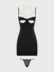 EVANGELINE SATIN & CHAIN CUTOUT CUP & OPEN BACK CHEMISE SET -