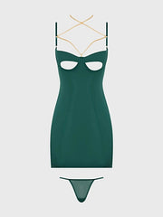 EVANGELINE SATIN & CHAIN CUTOUT CUP & OPEN BACK CHEMISE SET -