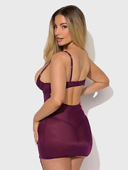 YASMINE SHIMMER MESH O-RING THIGH GARTER CHEMISE SET -