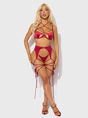 IRYNA SILKY MICRO & ROPE BRA, GARTER & THONG SET -