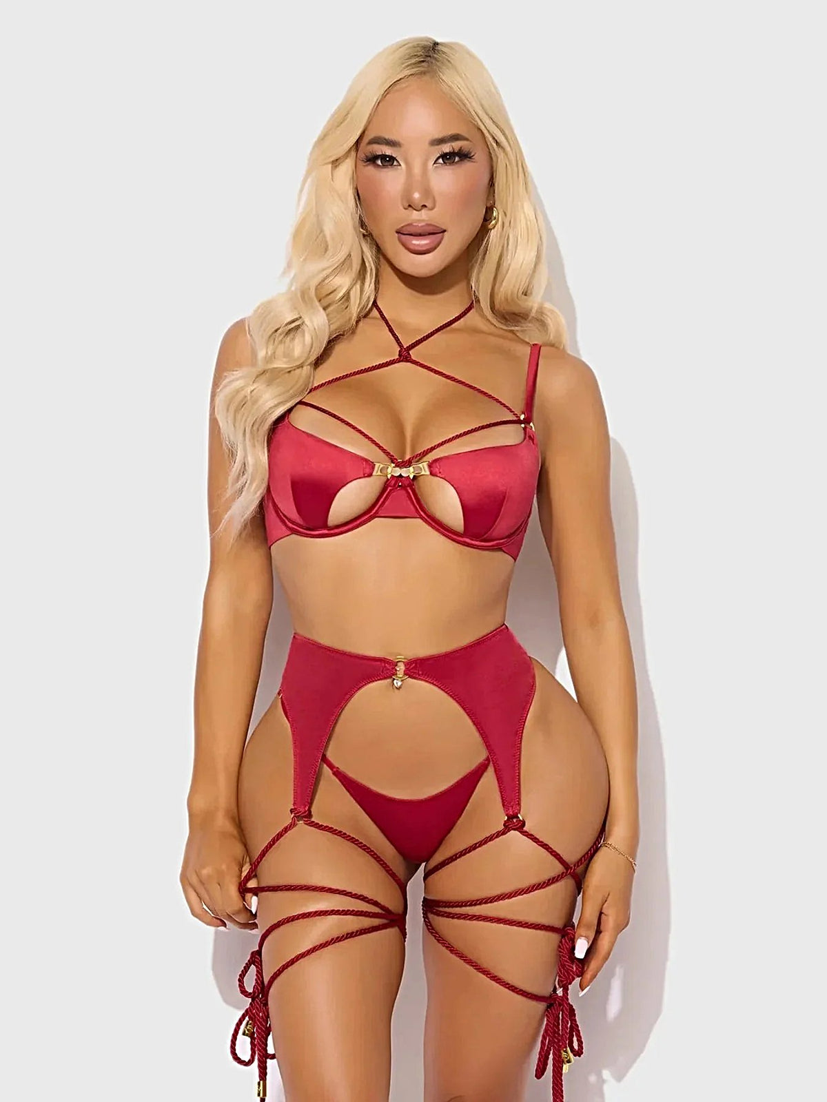 IRYNA SILKY MICRO & ROPE BRA, GARTER & THONG SET -