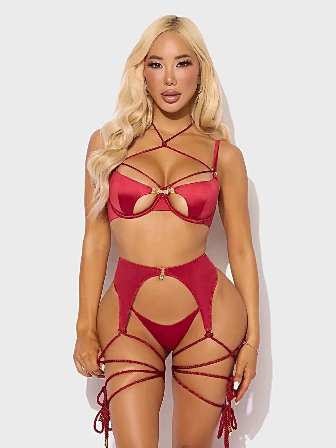 IRYNA SILKY MICRO & ROPE BRA, GARTER & THONG SET -