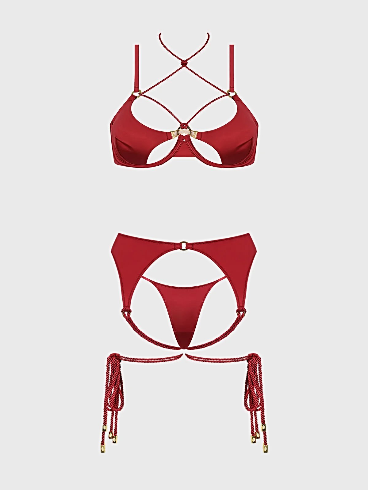 IRYNA SILKY MICRO & ROPE BRA, GARTER & THONG SET -