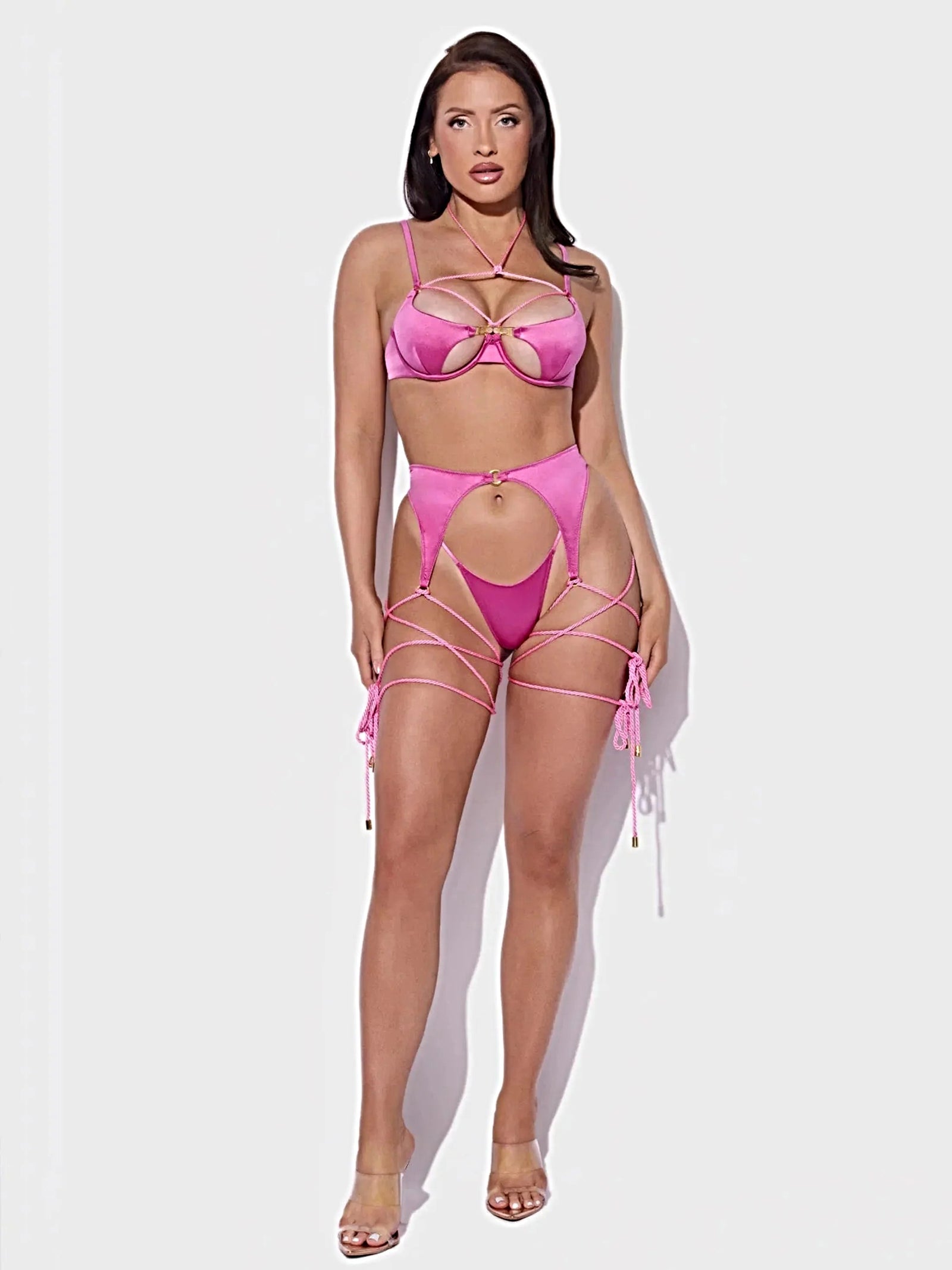 IRYNA SILKY MICRO & ROPE BRA, GARTER & THONG SET -
