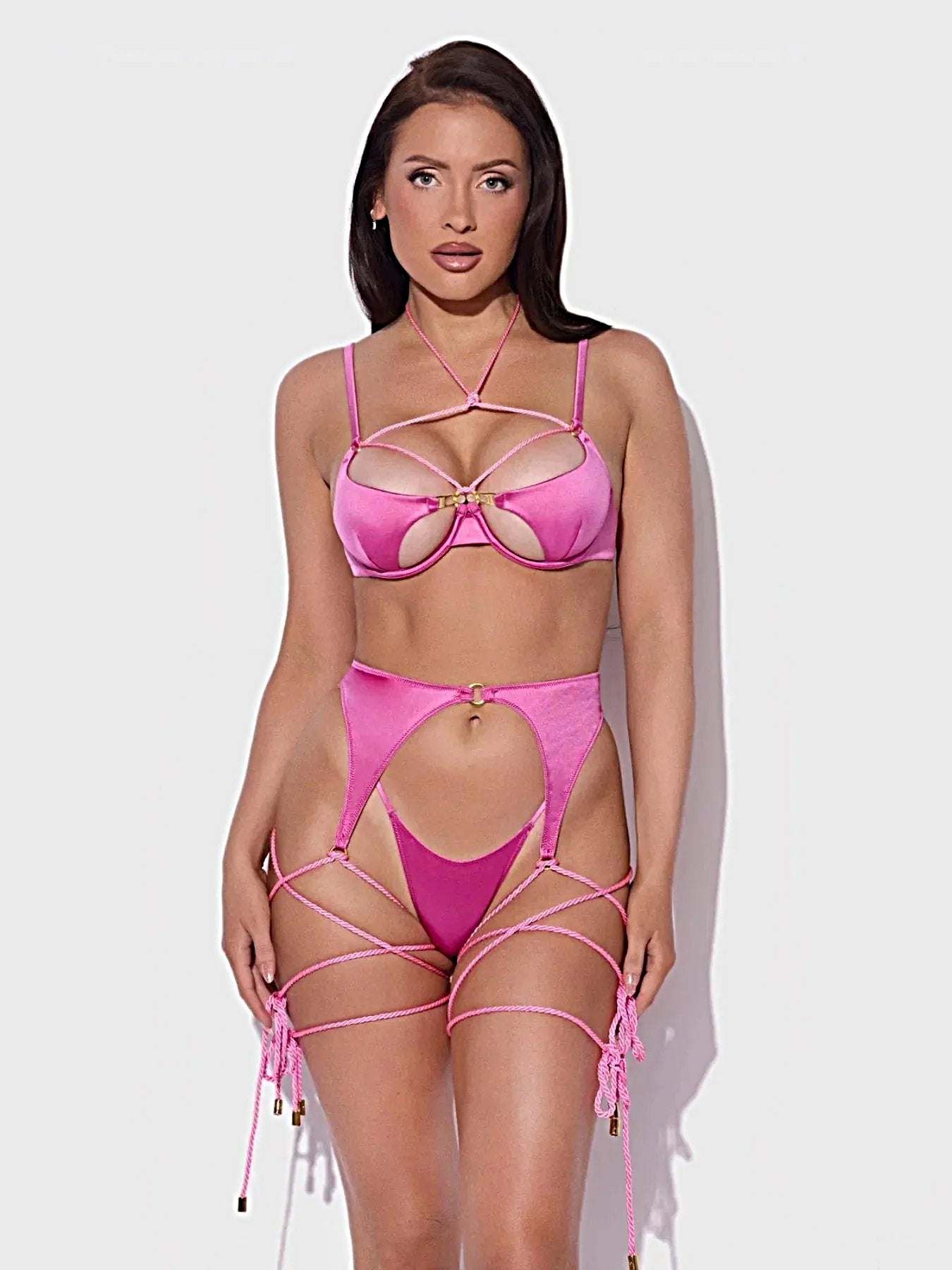 IRYNA SILKY MICRO & ROPE BRA, GARTER & THONG SET -