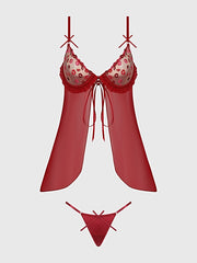 ANGELINA LIPS EMBROIDERY BABYDOLL & BOW G-STRING SET -