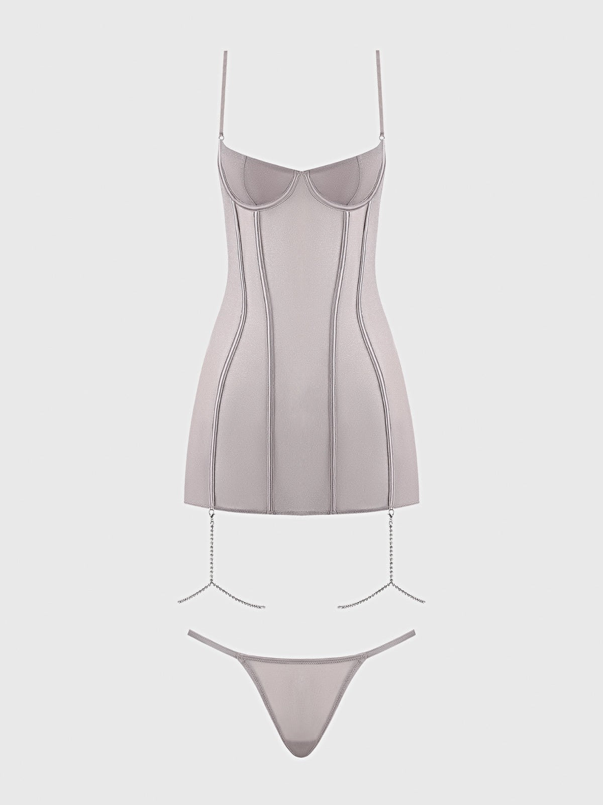 PRESLEY SHINE MESH & RHINESTONE CHEMISE & G-STRING SET -