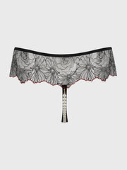 ILENA EMBROIDERED TULLE & PEARL CROTCHLESS THONG -
