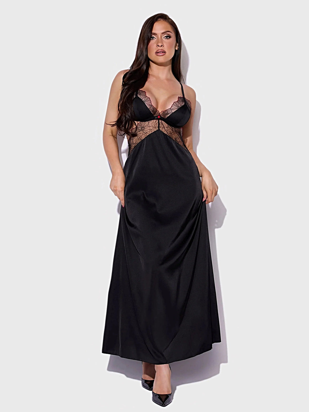 ILENA EMBROIDERED TULLE TRIANGLE TOP LONG GOWN -