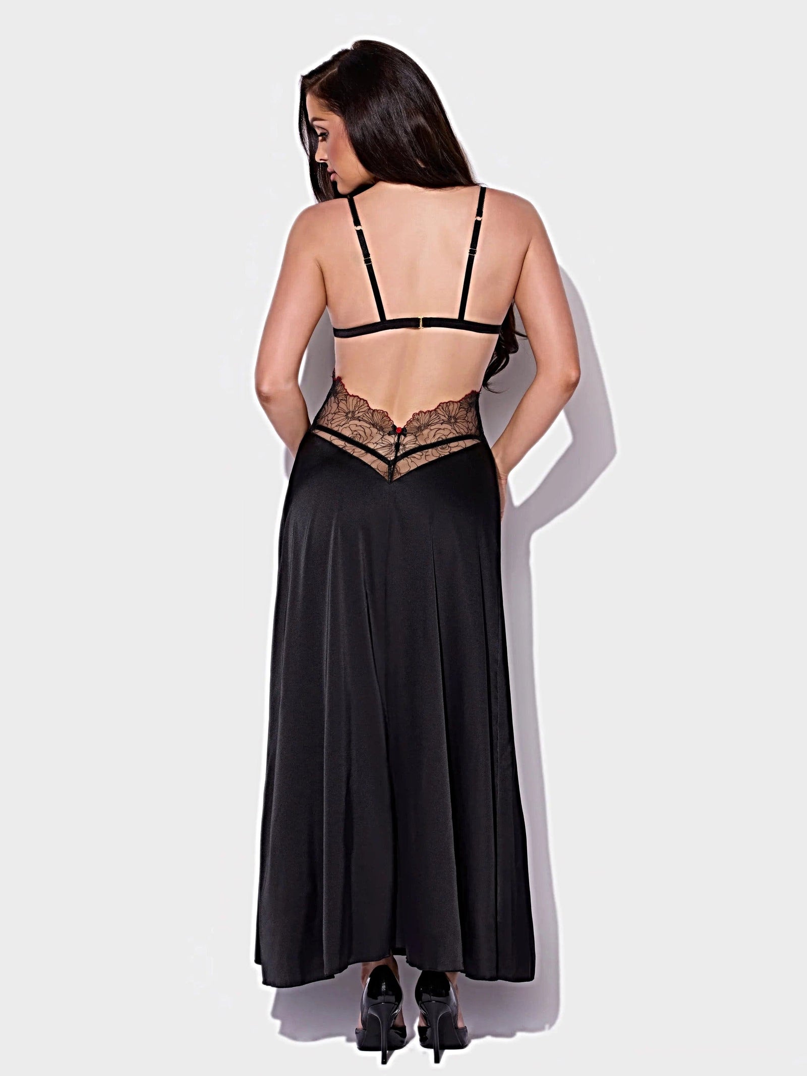 ILENA EMBROIDERED TULLE TRIANGLE TOP LONG GOWN -