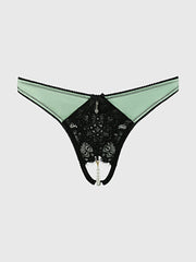 LARA LACE & LIQUID SATIN PEARL CROTCHLESS HIPSTER -