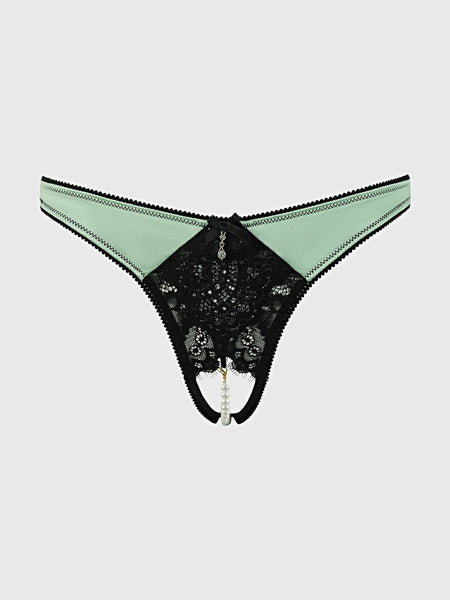 LARA LACE & LIQUID SATIN PEARL CROTCHLESS HIPSTER -