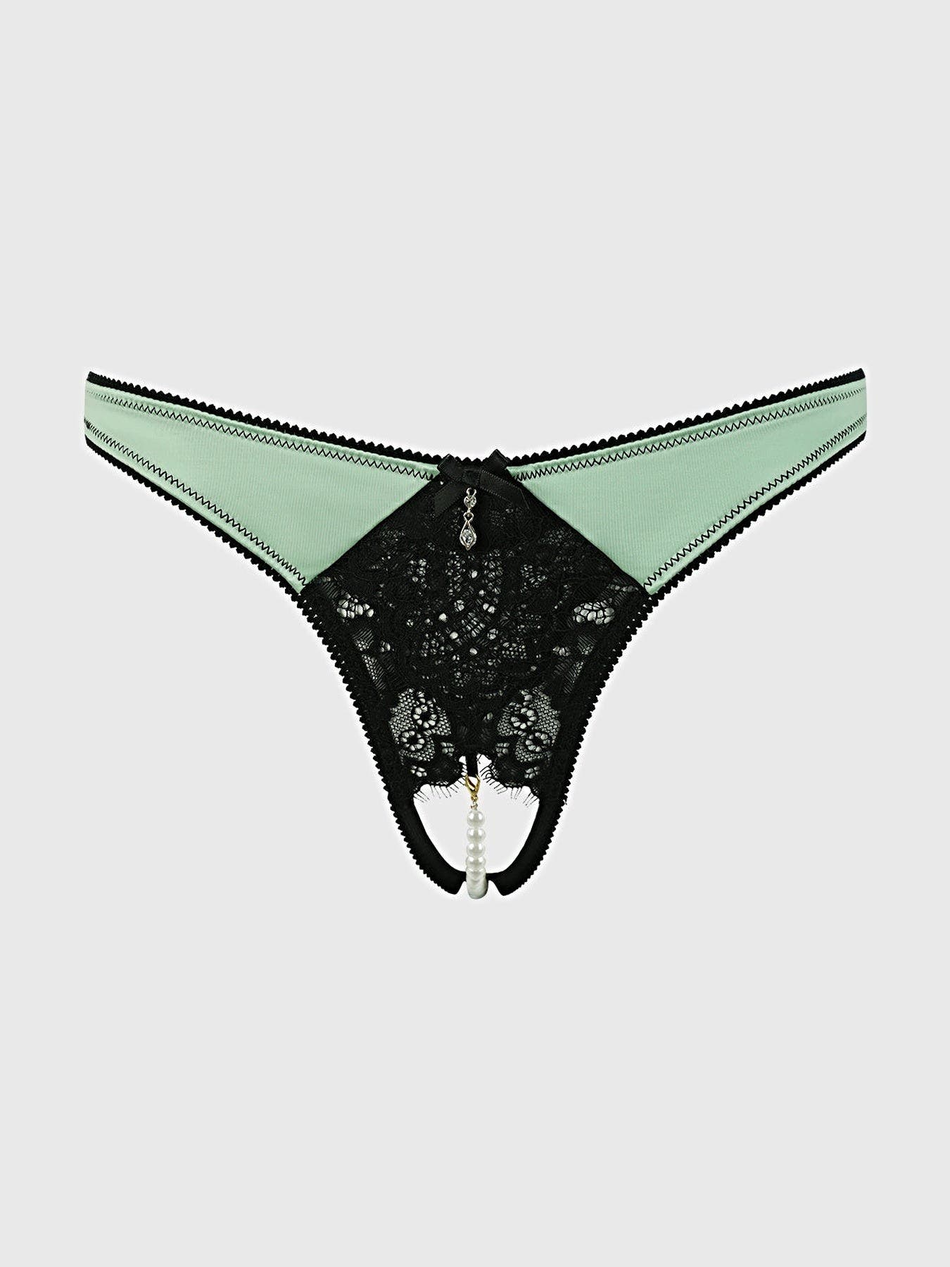 LARA LACE & LIQUID SATIN PEARL CROTCHLESS HIPSTER -