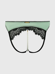 LARA LACE & LIQUID SATIN PEARL CROTCHLESS HIPSTER -