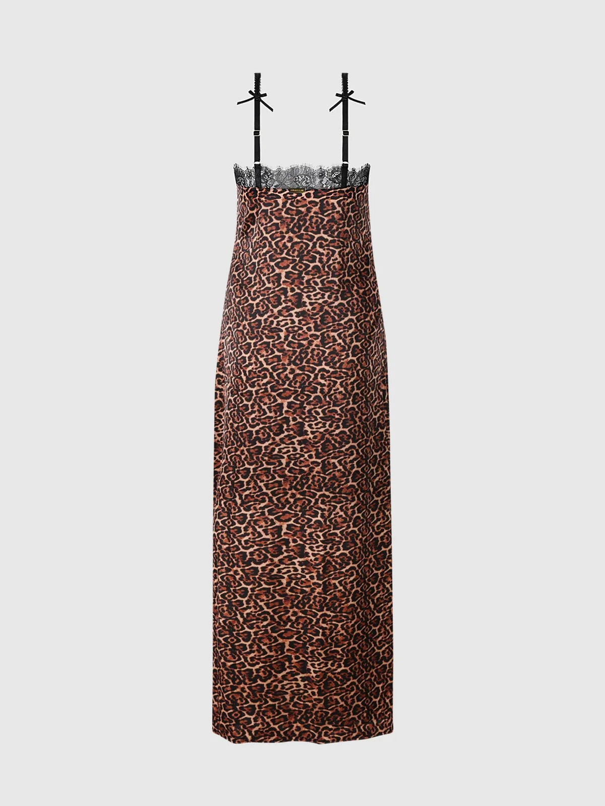 Devon Leopard Print Gown With Sheer Lace Bodice, Side Slit And Matching Side Slip -