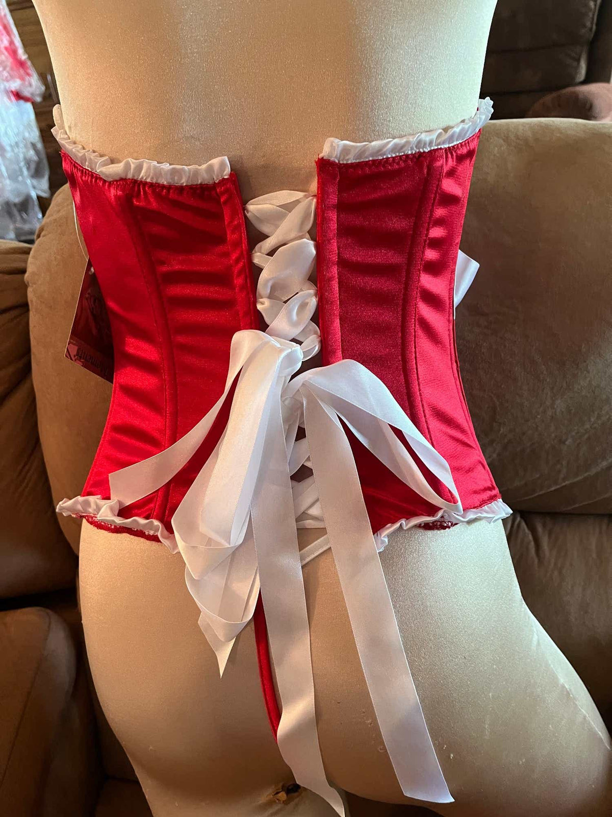 Elegant Moments IS-4553 Satin strapless bustier with ruffled trim. Reg.$50 - Satin strapless bustier