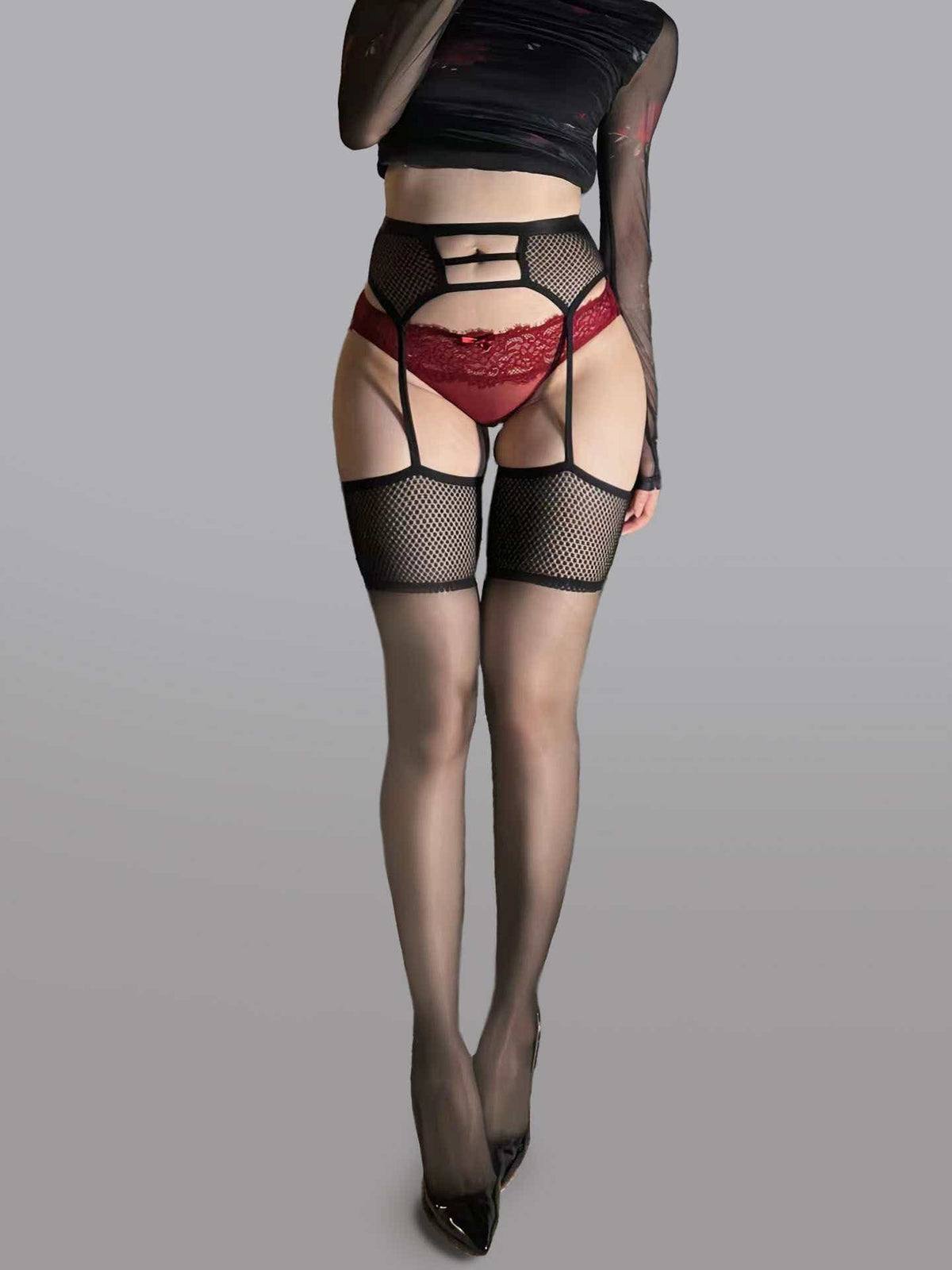 Sexy Garter Waist Cincher Thigh High Stockings - Stockings