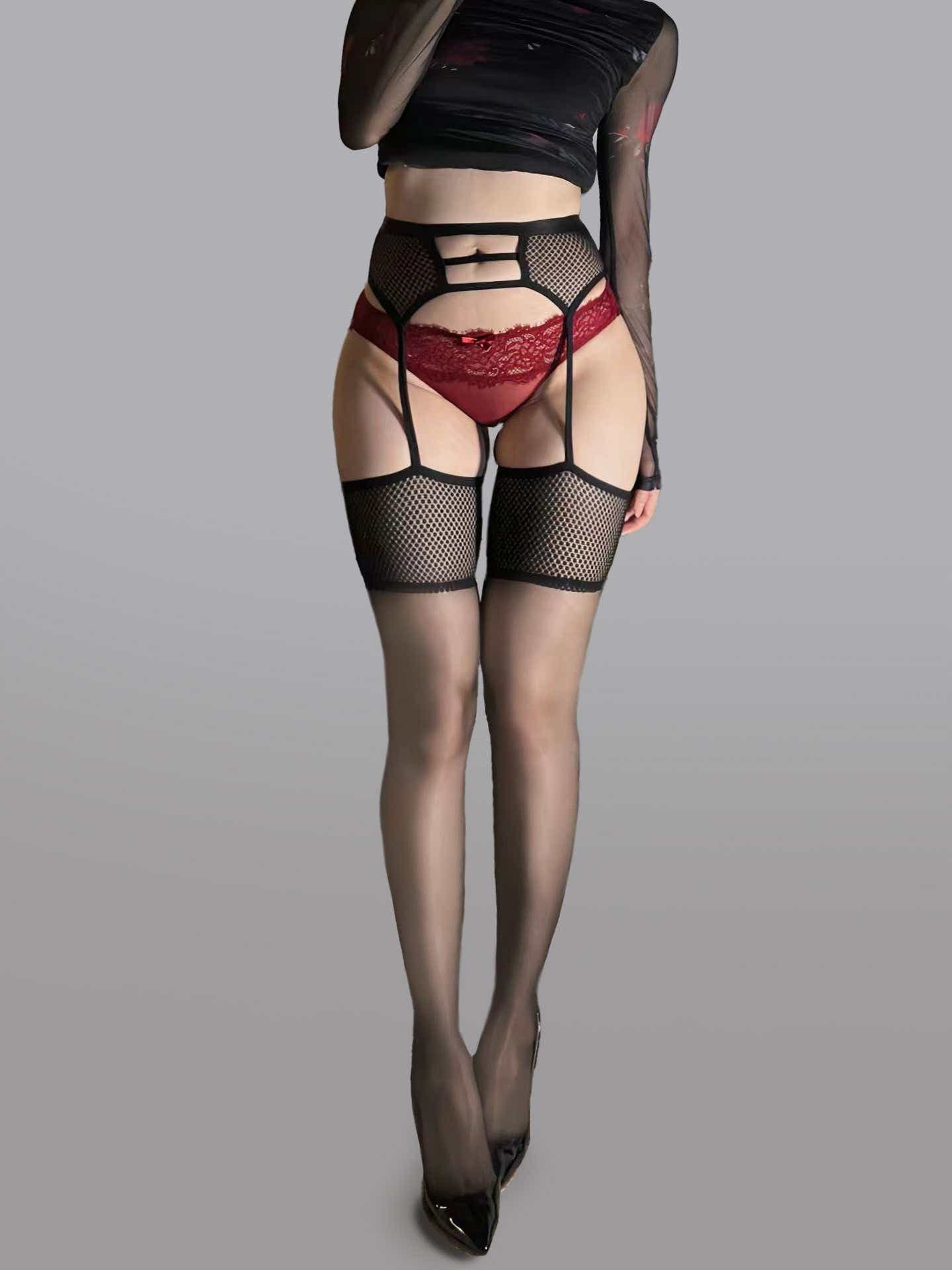 Sexy Garter Waist Cincher Thigh High Stockings - Stockings