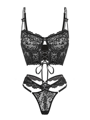 Black Pearls Small Flower Lace Lingerie Set - 2 pcs set