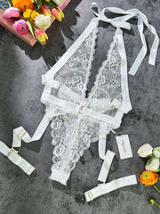 White Sexy Lace Suspenders Shapewear - 1 PC Bodysuit