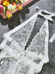 White Sexy Lace Suspenders Shapewear - 1 PC Bodysuit