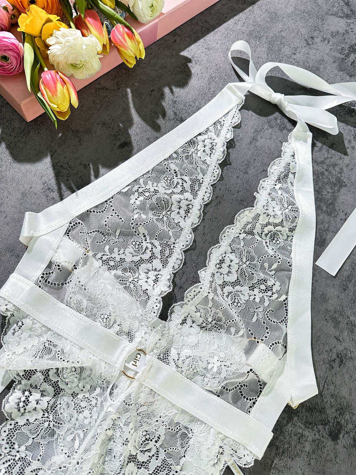 White Sexy Lace Suspenders Shapewear - 1 PC Bodysuit