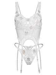 White Vintage Embroidered Lace Lingerie Set - 2 pcs set