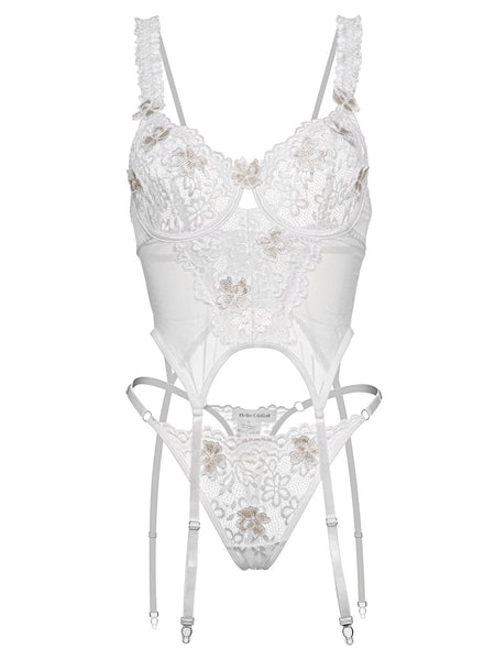 White Vintage Embroidered Lace Lingerie Set - 2 pcs set