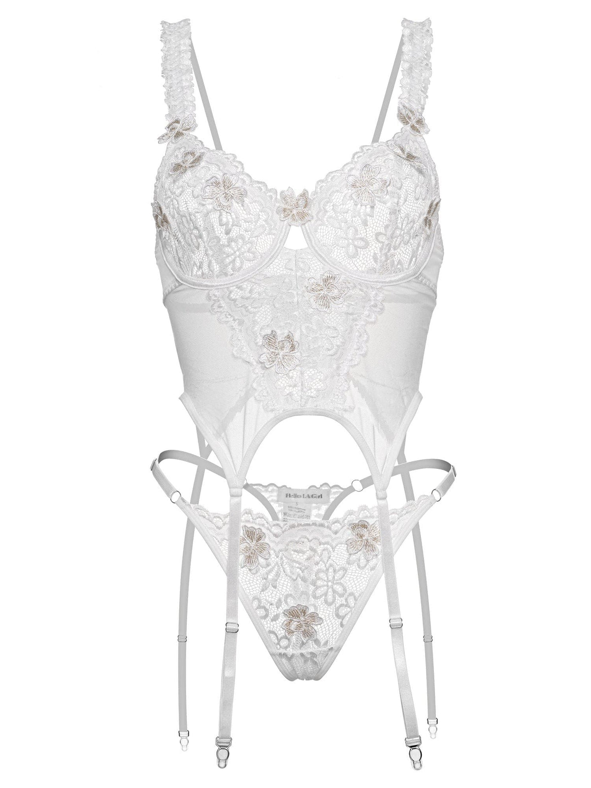 White Vintage Embroidered Lace Lingerie Set - 2 pcs set