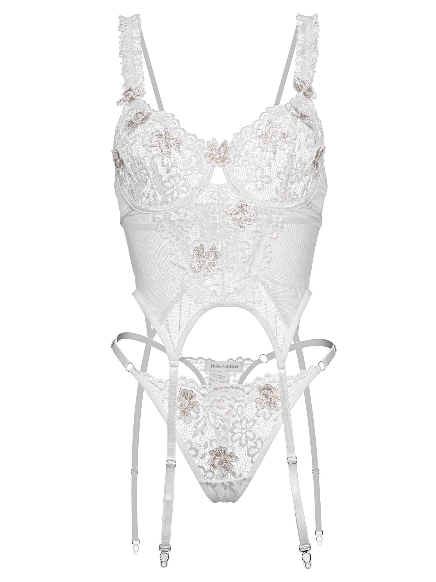White Vintage Embroidered Lace Lingerie Set - 2 pcs set