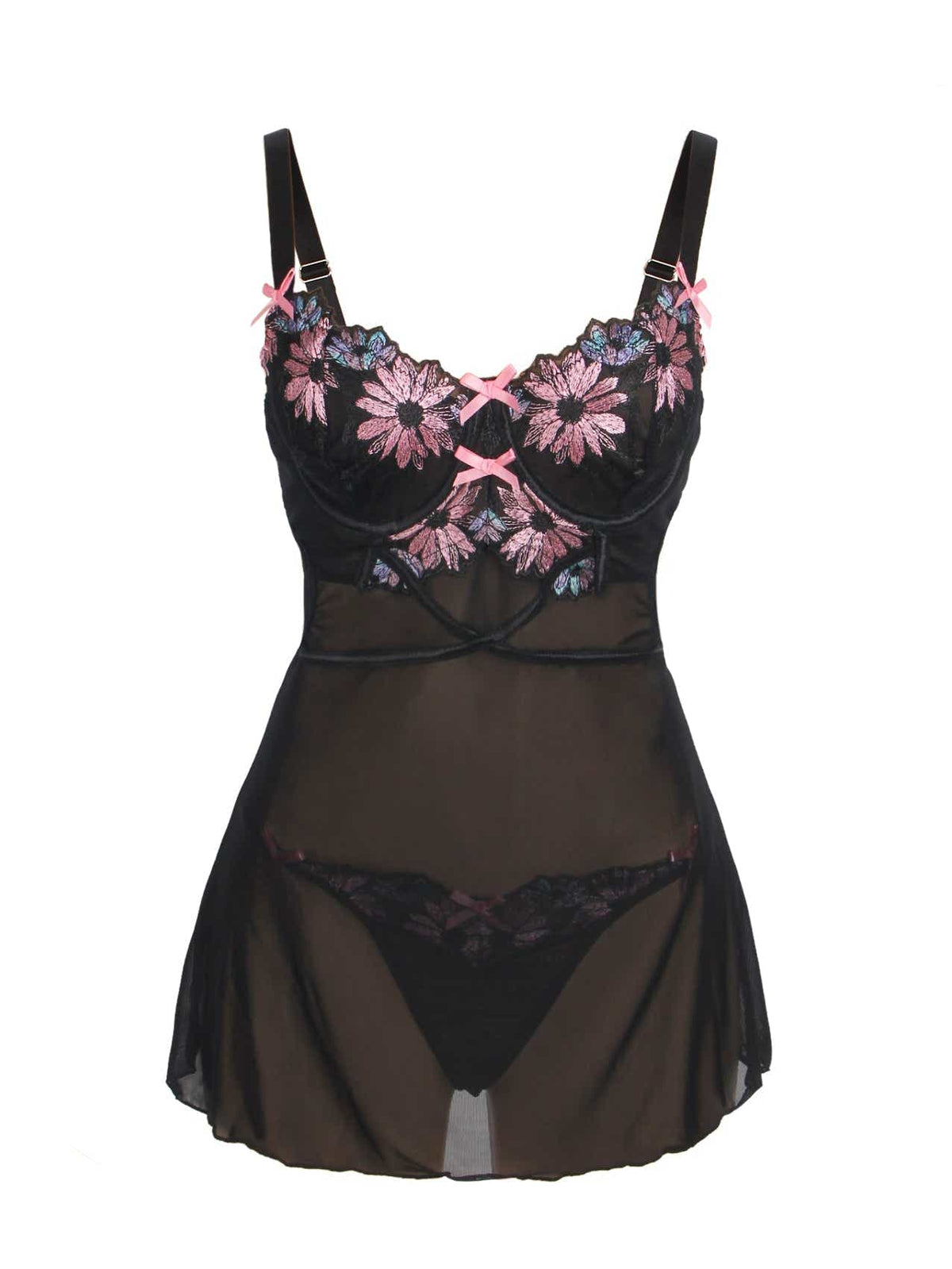 Stylish view of the Elowen Mystic Babydoll Lingerie Set emphasizing its feminine charm and sophisticated appeal.
