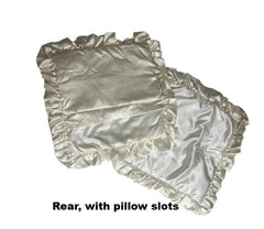 Handmade Pillow Shams - 16 Inch Square Lingerie Satin with Double-Sided Ruffle in Vanilla Pearls, featuring a rear view that highlights the pillow slots, crafted to fit standard square pillows, making them essential handmade pillow shams for sophisticated home styling.