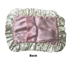 Lingerie Satin Pillow Sham in Dainty Pink and White with 2.5-Inch Ruffle - Elegant Home Decor displaying the backside design, emphasizing its chic and practical envelope opening.