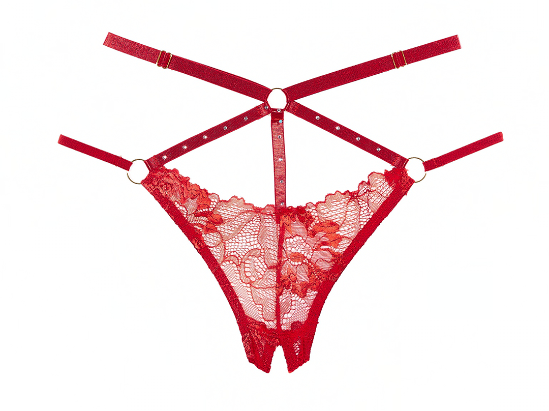 Margot Bralette & Crotchless Panty Set, When you want something extra sexy in Red-Bra Set-Allure Lingerie-Red-OS-SatinBoutique