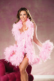 Shirley ng Hollywood RS1211 Nakamamanghang Sheer Nylon Short Robe na marangyang trimmed w/Chandelle Feathers & Rribbon front-Long robe-Shirley of Hollywood-Pink-OS-SatinBoutique