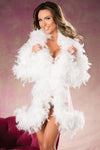 Shirley of Hollywood RS1211 Breathtaking Sheer Nylon Short Robe lavishly trimmed w/Chandelle Feathers & Rribbon front-Long robe-Shirley of Hollywood-White-OS-SatinBoutique