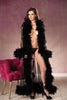 Shirley of Hollywood RS1212 Breathtaking Sheer Nylon Long Robe lavishly trimmed w/Chandelle Feathers-Long robe-Shirley of Hollywood-Black-OS-SatinBoutique