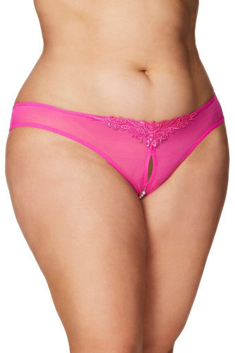 Elegant Crotchless Pearls Thong Underwear with Venise Lace and Mesh Detail - Oh La La Cheri Eldorado
