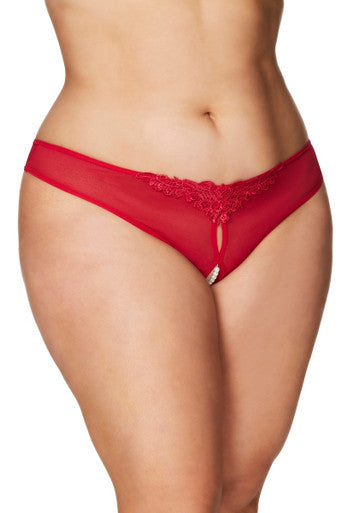 Elegant Crotchless Pearls Thong Underwear with Venise Lace and Mesh Detail - Oh La La Cheri Eldorado