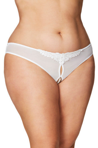 Elegant Crotchless Pearls Thong Underwear showcased with an emphasis on soft mesh and exquisite lace detailing.