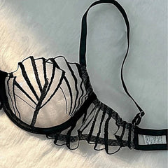 2pcs Women's Bra Set Sexy Lace Mesh Lingerie Set Ultra Thin Breathable Comfortable Lightweight Scallop Transparent Lingerie Set