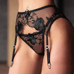 Toucheart 3 Piece Set Sexy Lace Embroidery Bra Set For Women Mesh Patchwork Perspective Sexy Garters Steel Rings Underwear Set -