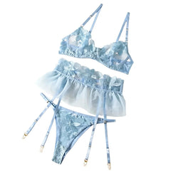 Yimunancy Lace Bra Set Women Transparent Mesh Patchwork Sexy Lingerie Set Floral Garter Brief Underwear Set -