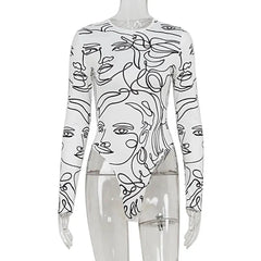Ahagaga Elegant Skinny Women's Bodysuits Tees Sexy Solid O-Neck Regular Causal Long Sleeves Slim Fit Streetwear T Shirt Rompers -