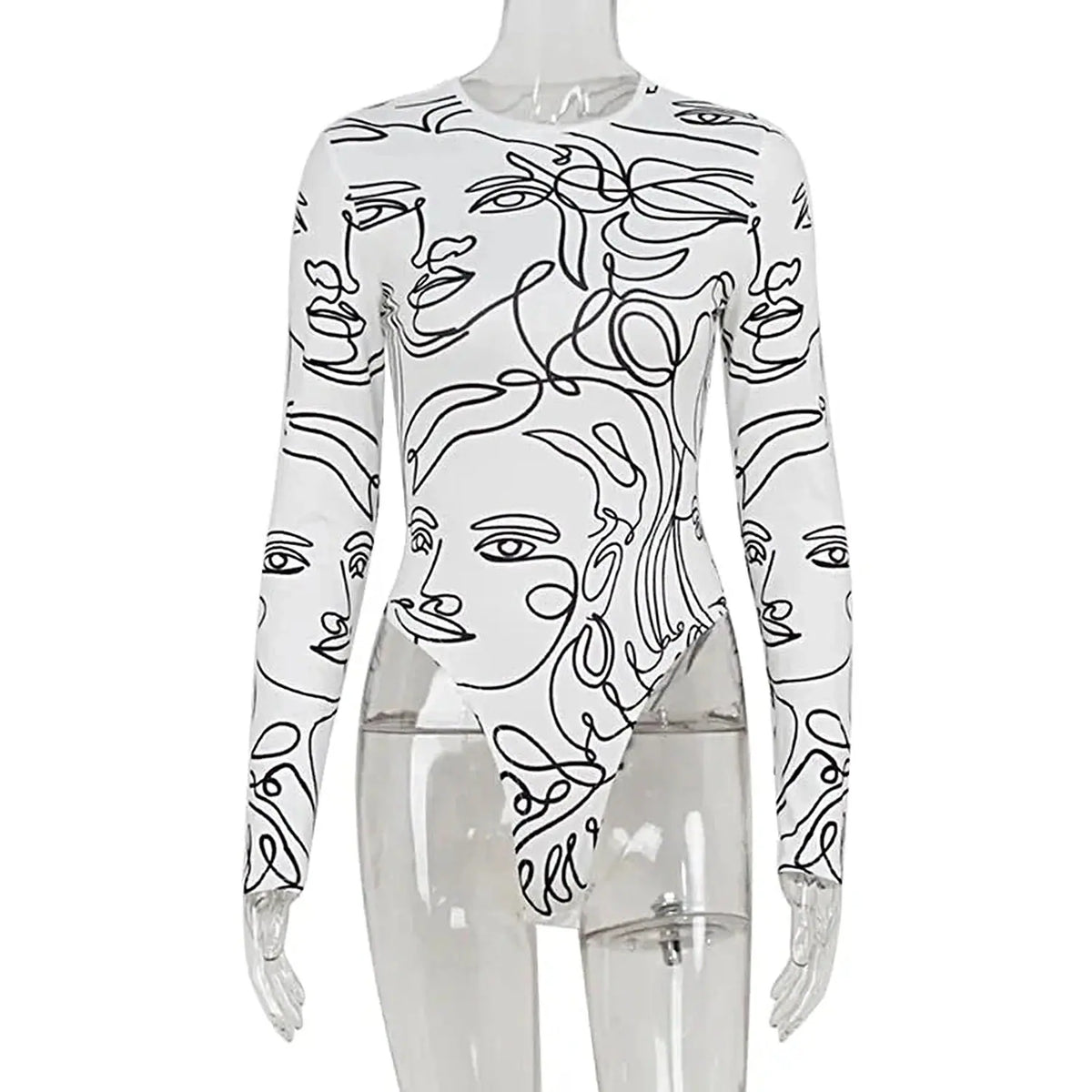 Ahagaga Elegant Skinny Women's Bodysuits Tees Sexy Solid O-Neck Regular Causal Long Sleeves Slim Fit Streetwear T Shirt Rompers -