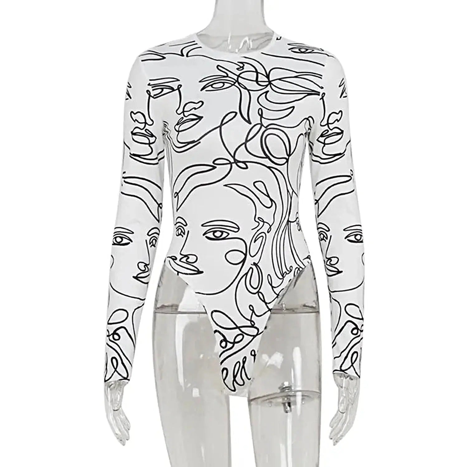 Ahagaga Elegant Skinny Women's Bodysuits Tees Sexy Solid O-Neck Regular Causal Long Sleeves Slim Fit Streetwear T Shirt Rompers -