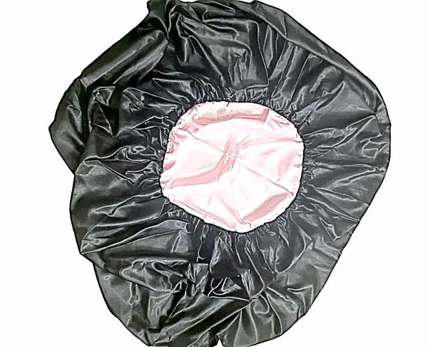Lingerie Satin Table Skirt - Custom Pink 20 In Top & Black 25 In Drop, showcasing luxurious elegance for upscale events, featuring a high-quality lingerie satin table skirt design.
