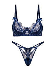 Midnight Sapphire Sparkle Lace Lingerie Set - 2 pcs set