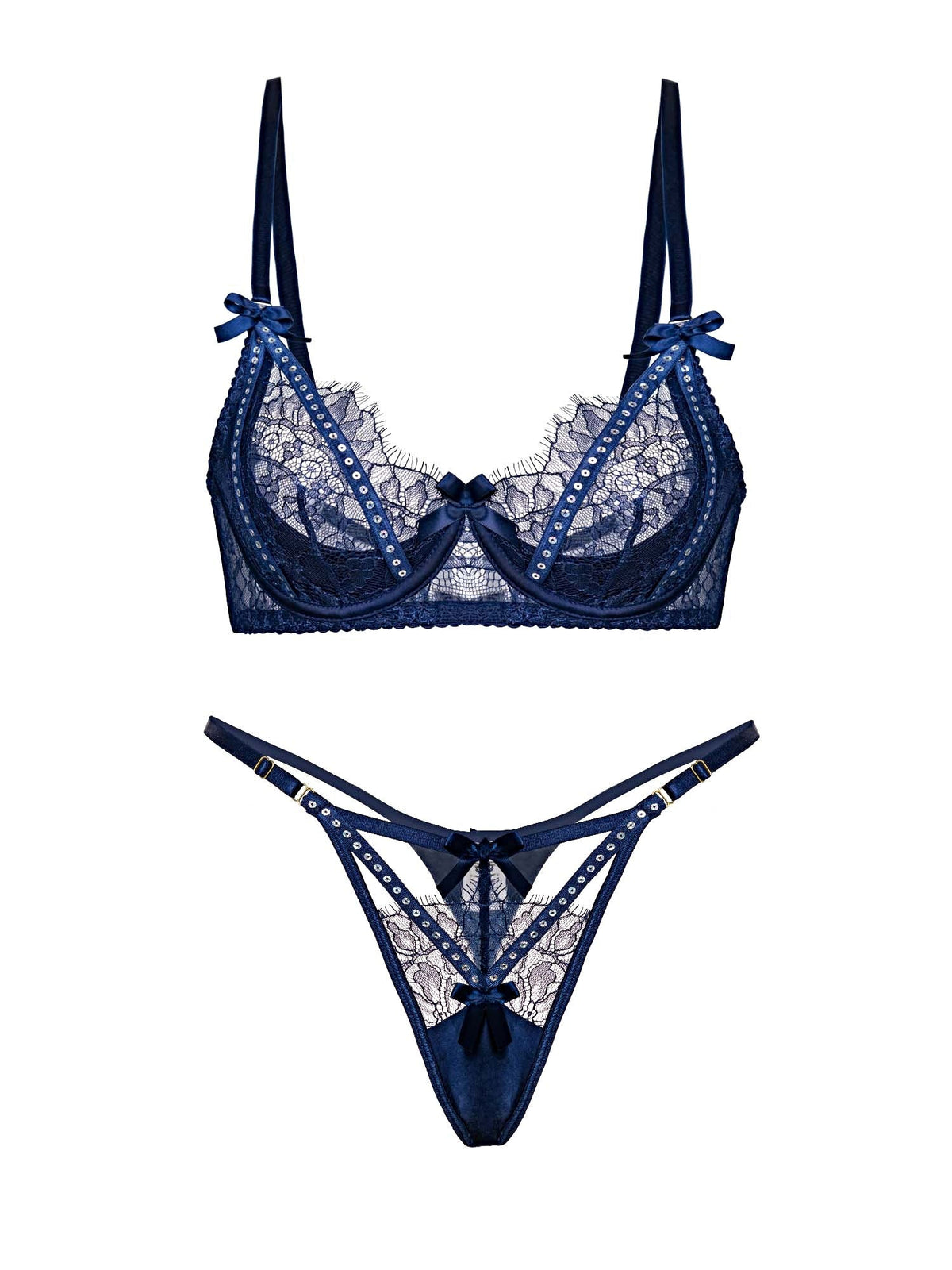 Midnight Sapphire Sparkle Lace Lingerie Set - 2 pcs set